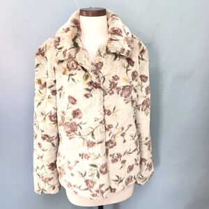 Black Rivet 90s faux fur muted floral coat. Large.